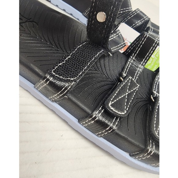 KuaiLu Womens Adjustable Triple Strap Slide Sandals Black Blue US 10 NEW - Picture 3 of 9